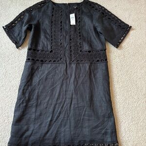 NEW Ann Taylor LINEN COTTON Black CROCHET SHIFT Dress EYELET. WITH TAGS